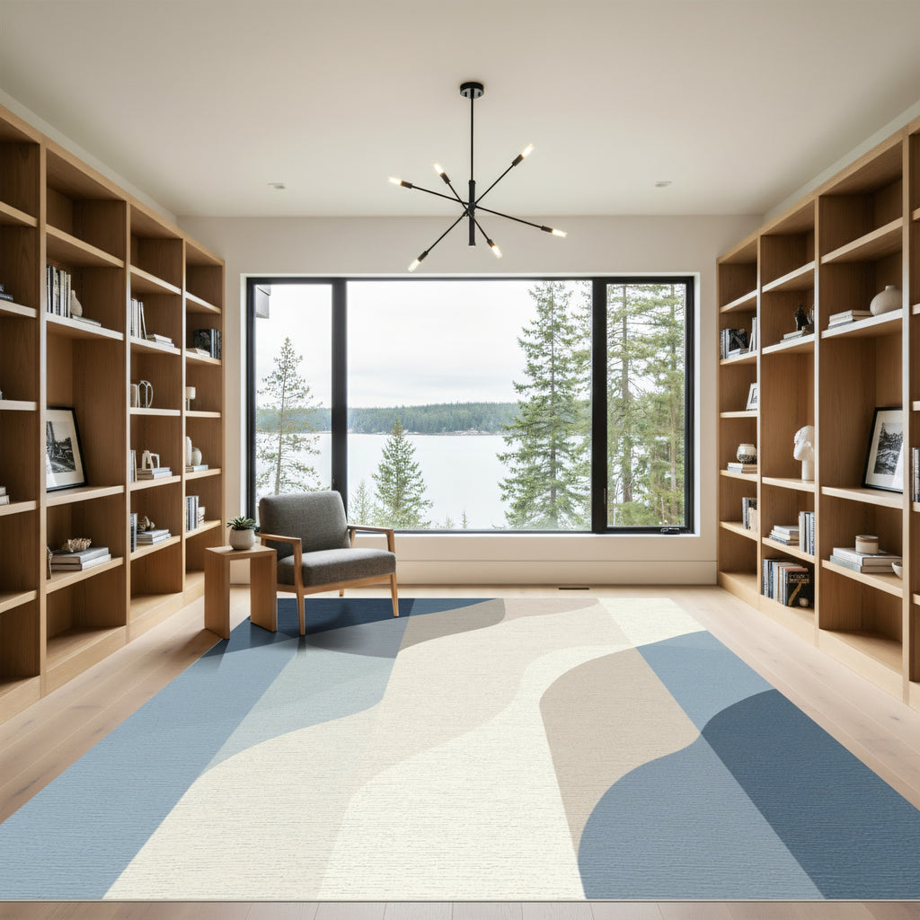 Abstract Blue Beige Wave Forms Rug