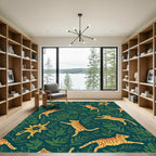 Jungle Cat Emerald Green Foliage Rug