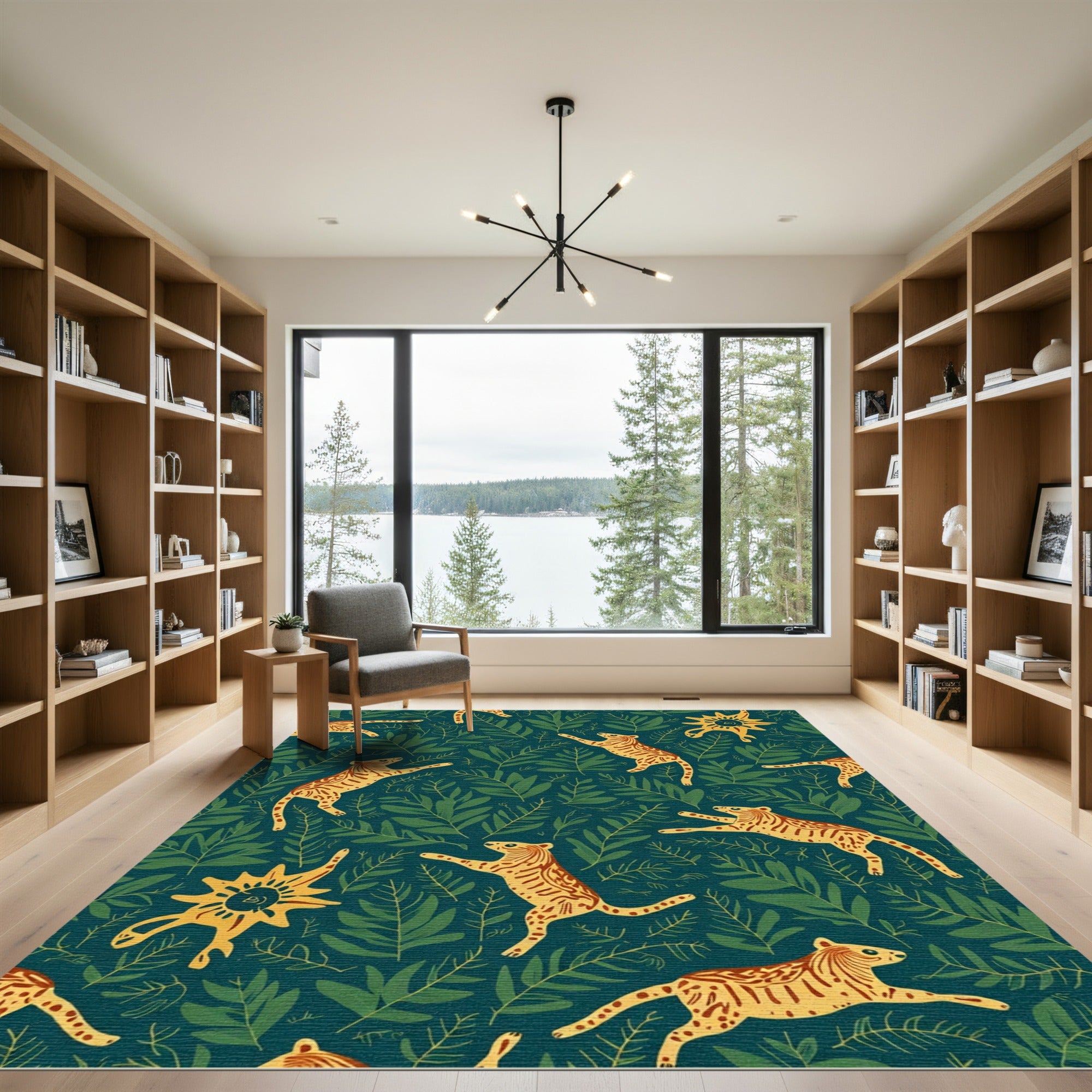 Jungle Cat Emerald Green Foliage Rug