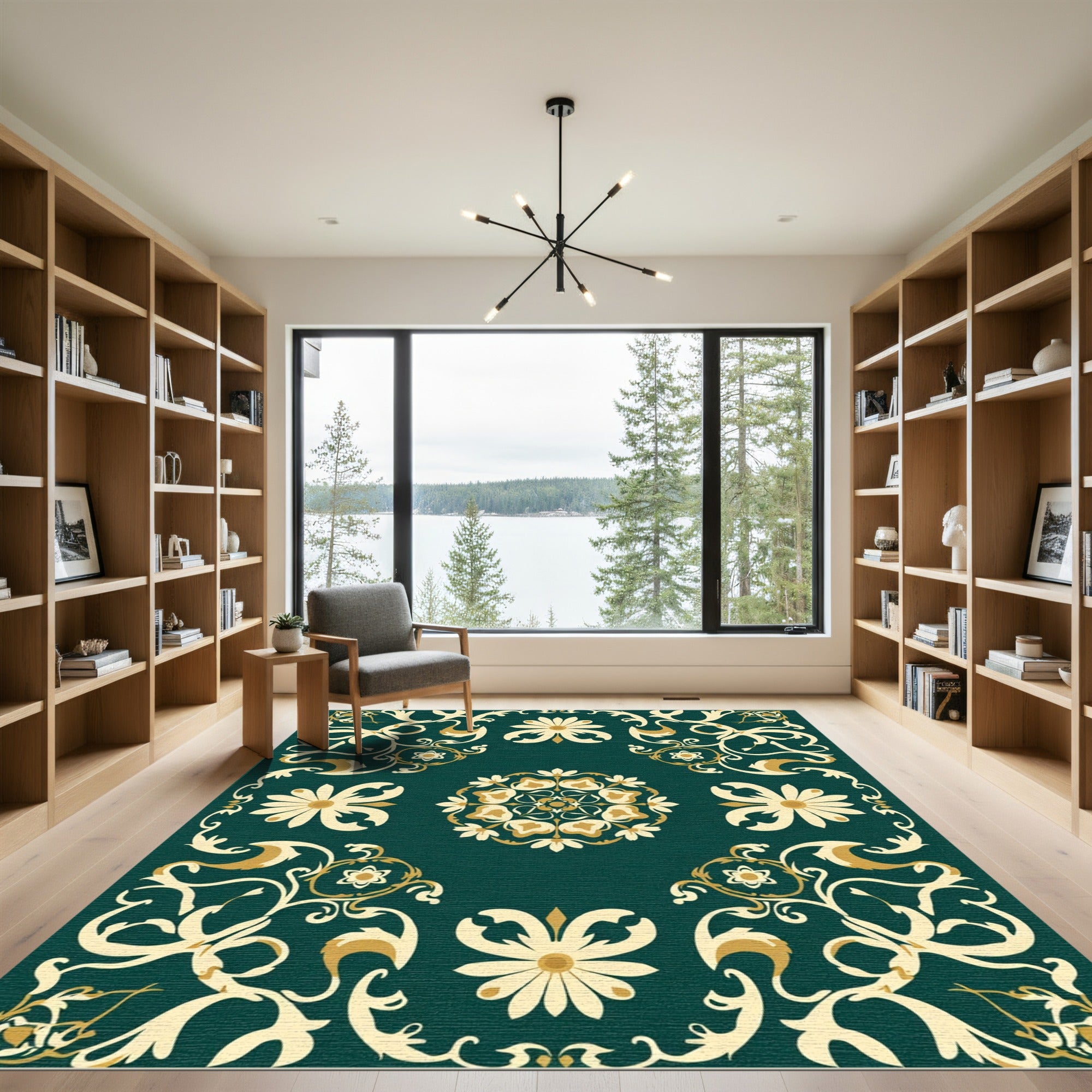 Teal And Cream Floral Medallion Rug