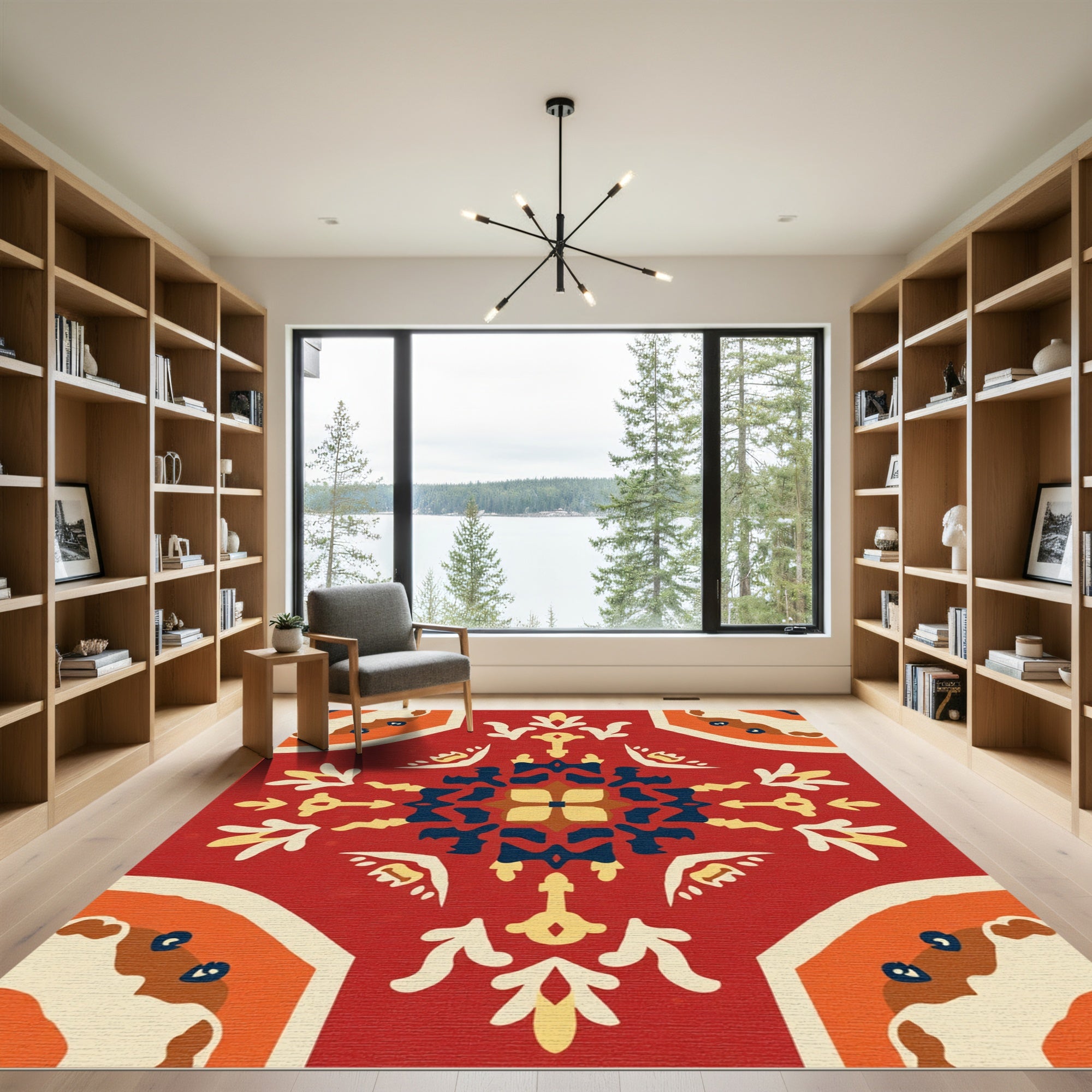 Red And Cream Tile Medallion Rug