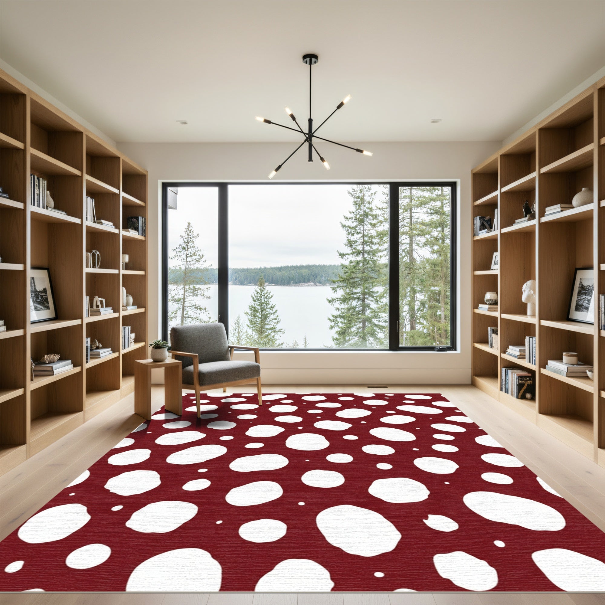 Crimson White Polka Dots Scatter Rug