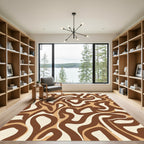 Abstract Retro Swirl Brown Beige Rug