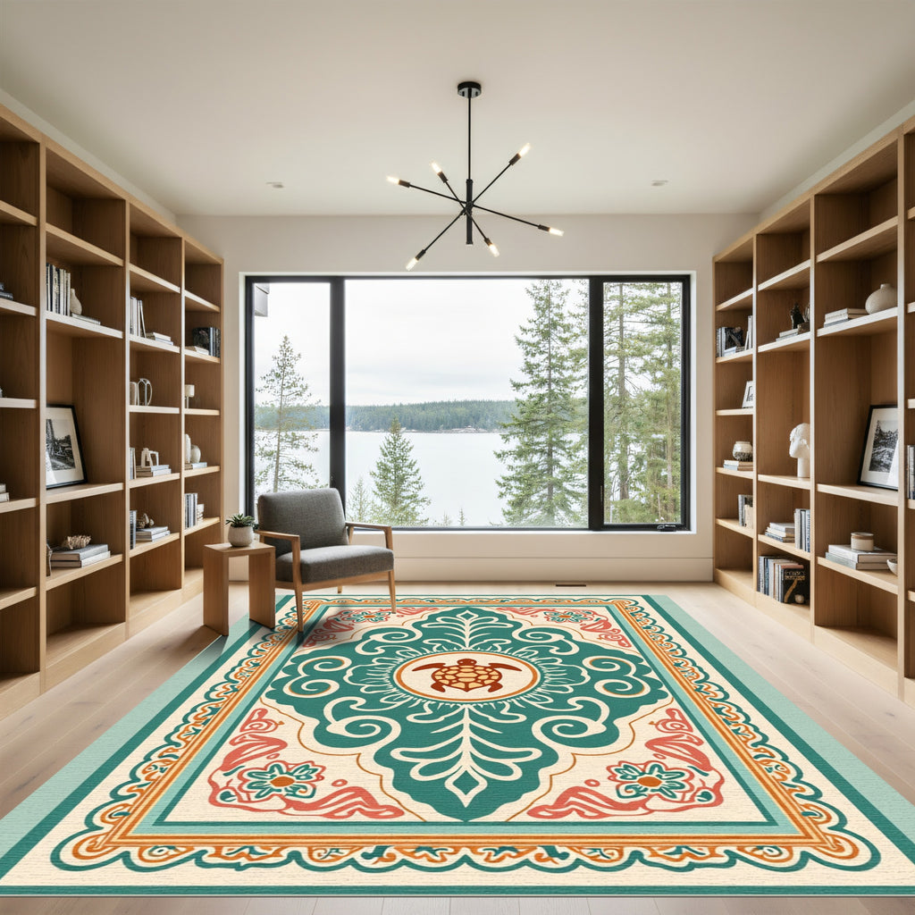 Coastal Teal Turtle Medallion Rug