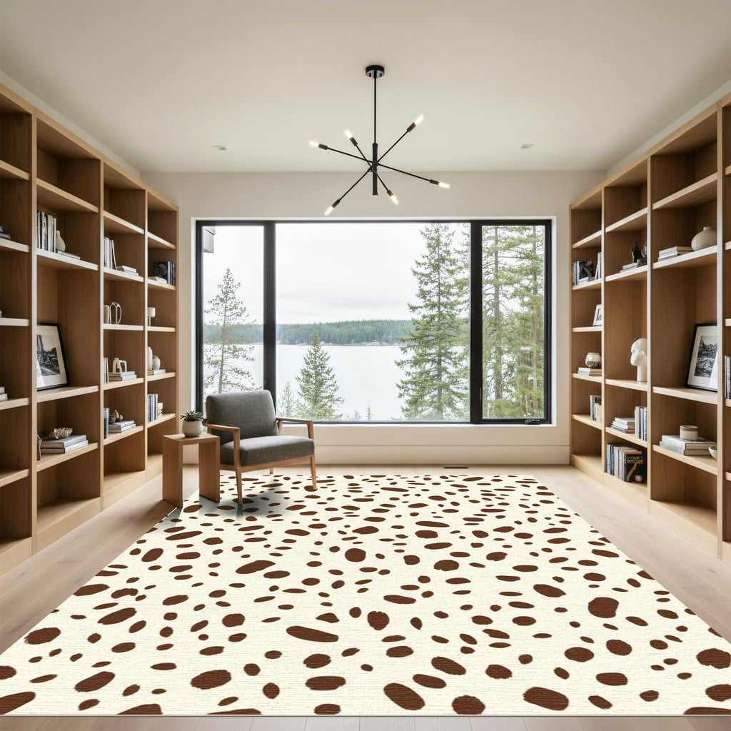 Cream Brown Stippled Organic Spots Rug