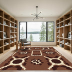 Brown Ochre Geometric Abstract Medallion Rug