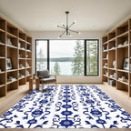 Classic Blue White Floral Scroll Rug