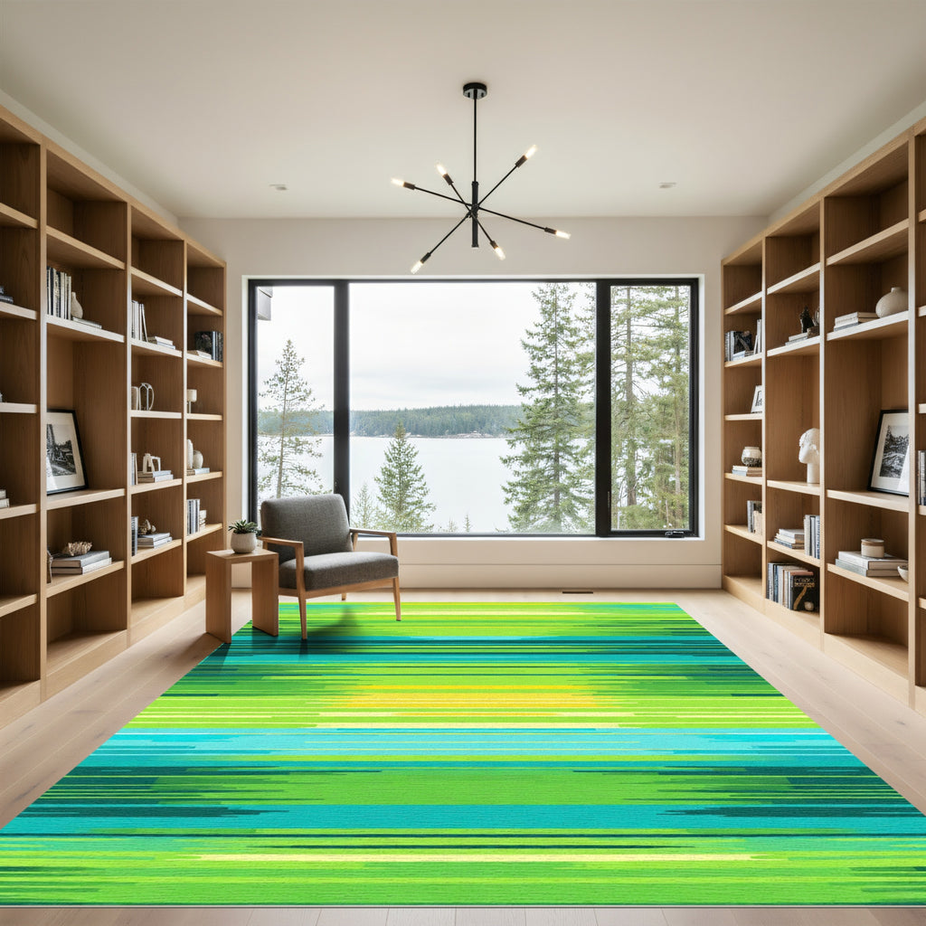 Abstract Green Teal Horizontal Lines Rug
