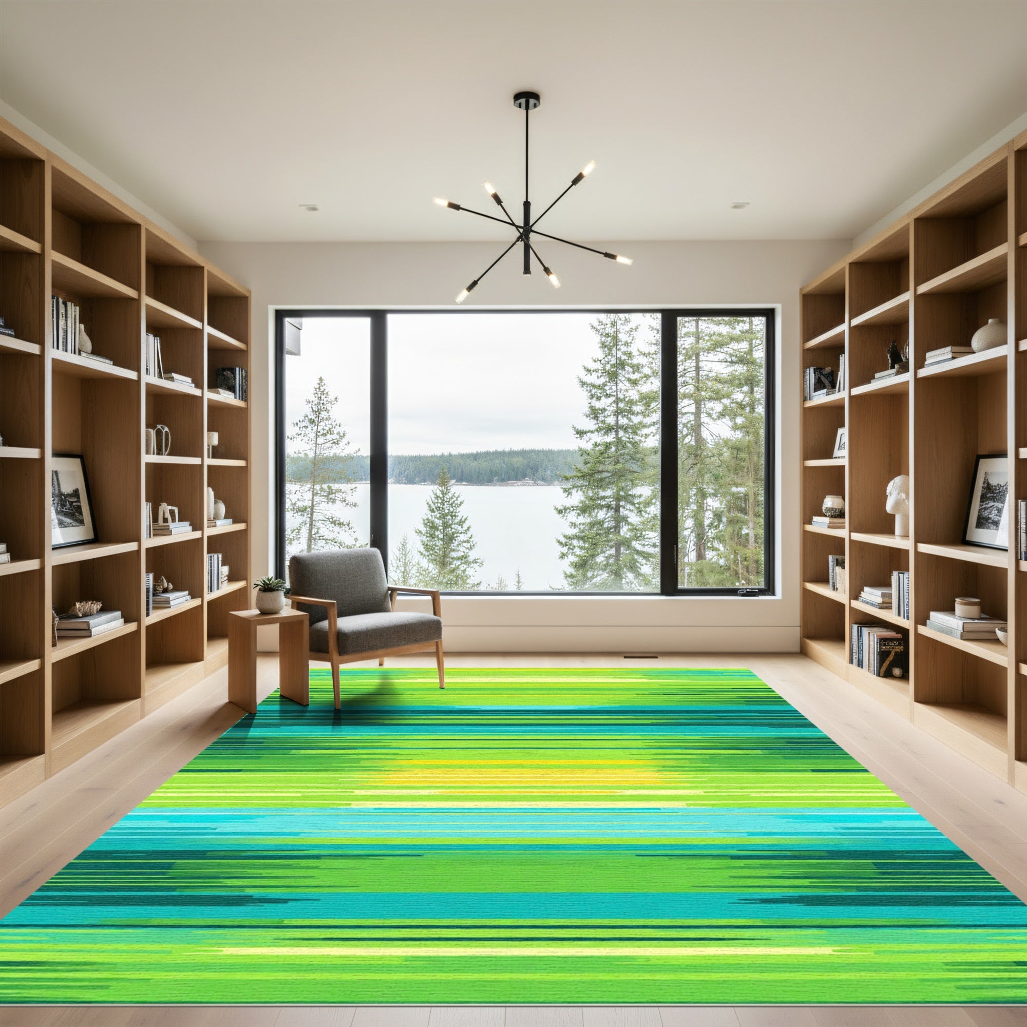 Abstract Green Teal Horizontal Lines Rug