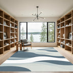 Cool Blue Landscape Flowing Waves Rug