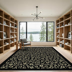 Black and Cream Abstract Floral Arrangement Rug