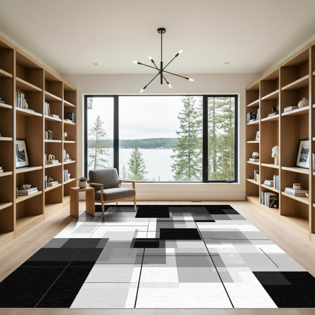 Monochrome Geometric Overlap Rectangles Rug