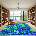 Vibrant Blue Abstract Organic Forms Rug