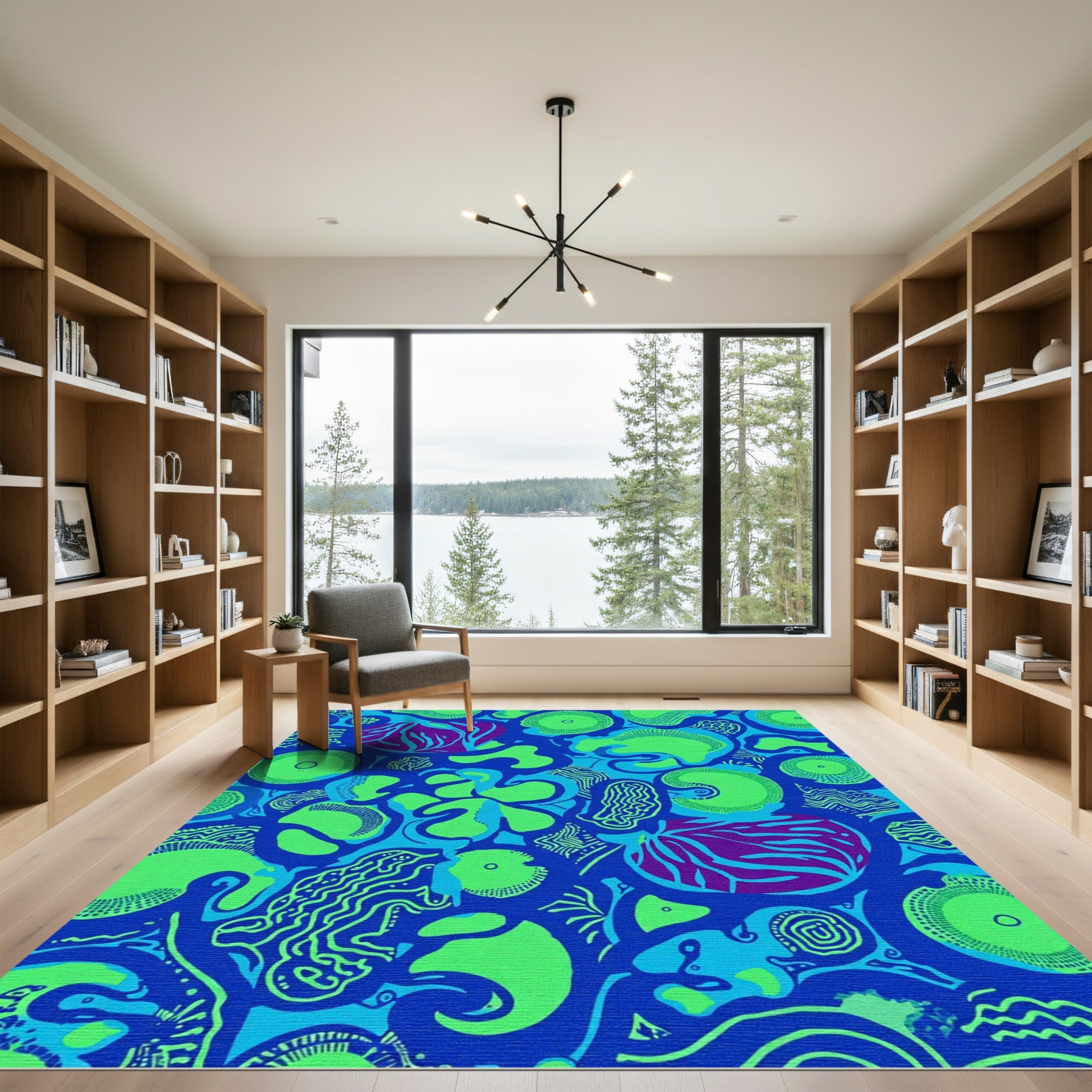 Vibrant Blue Abstract Organic Forms Rug