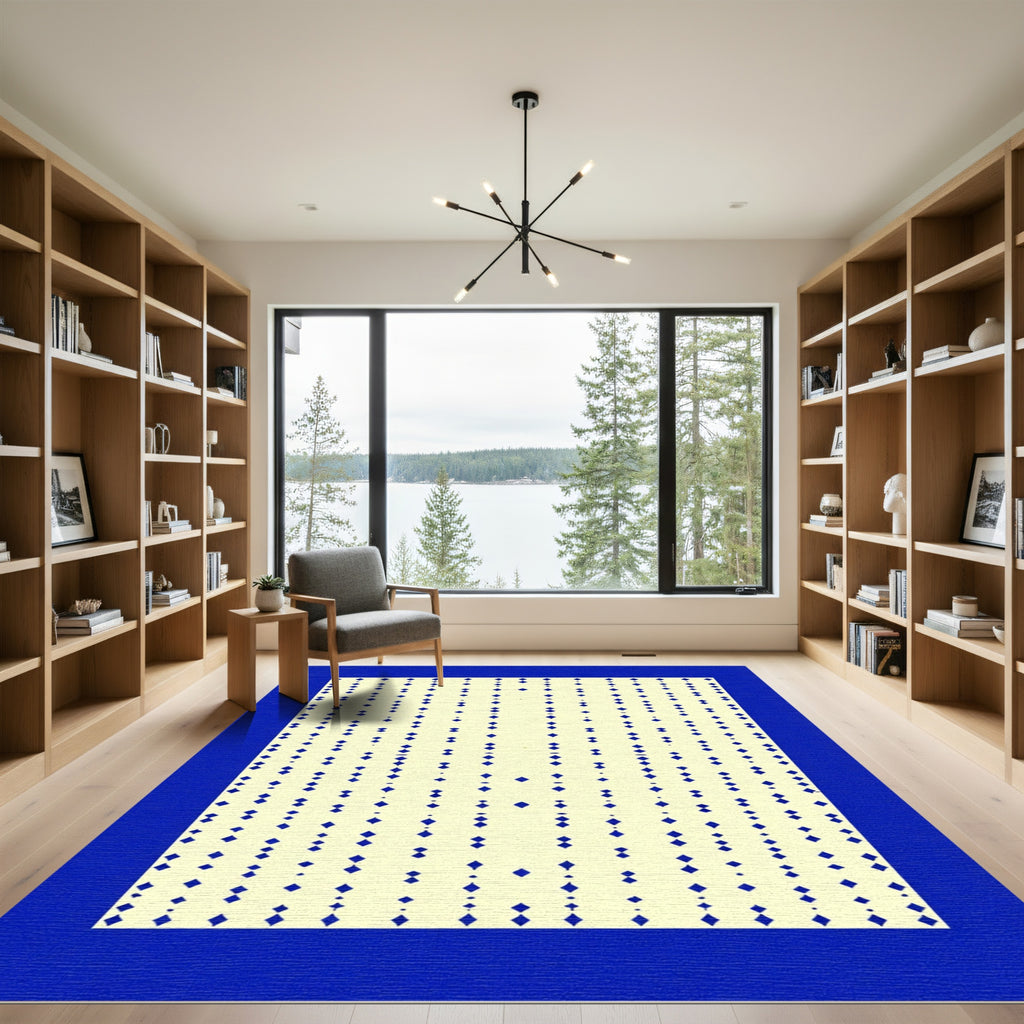 Deep Blue Diamond Dotted Lines Rug