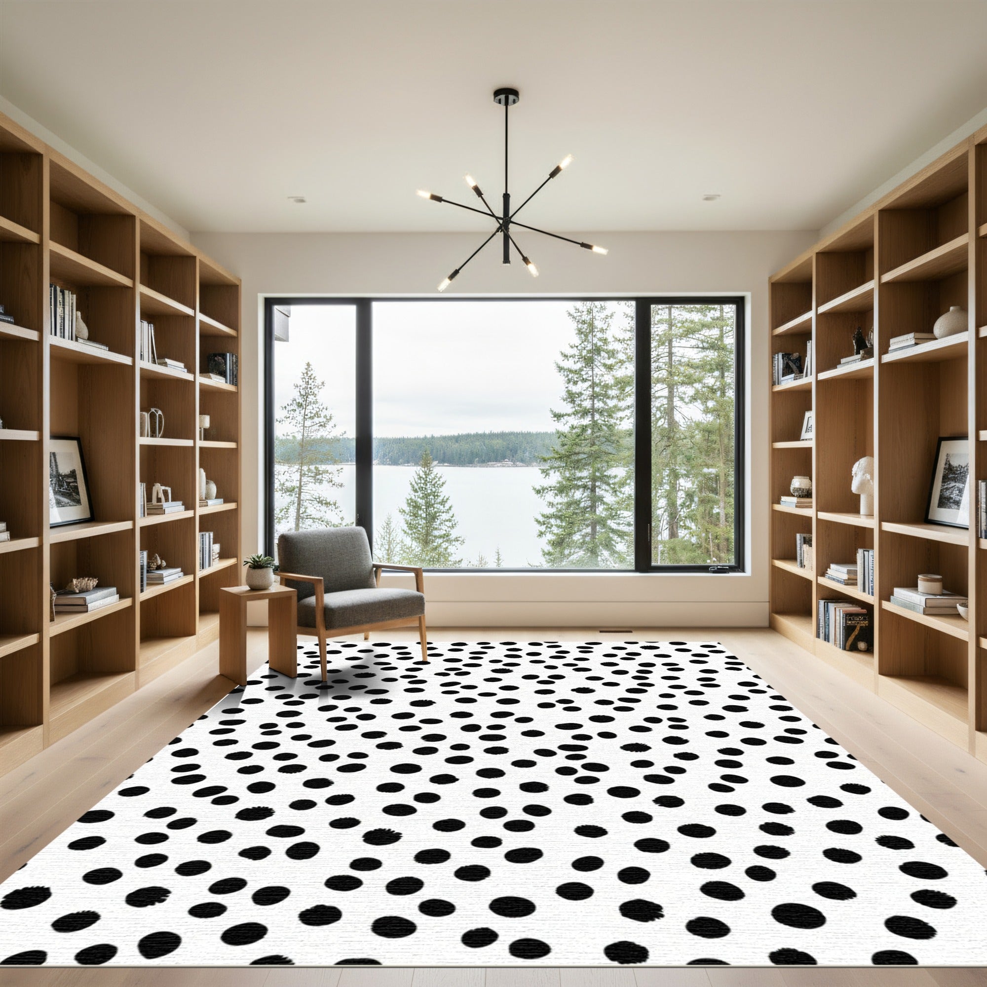 Black White Scattered Polka Dot Rug