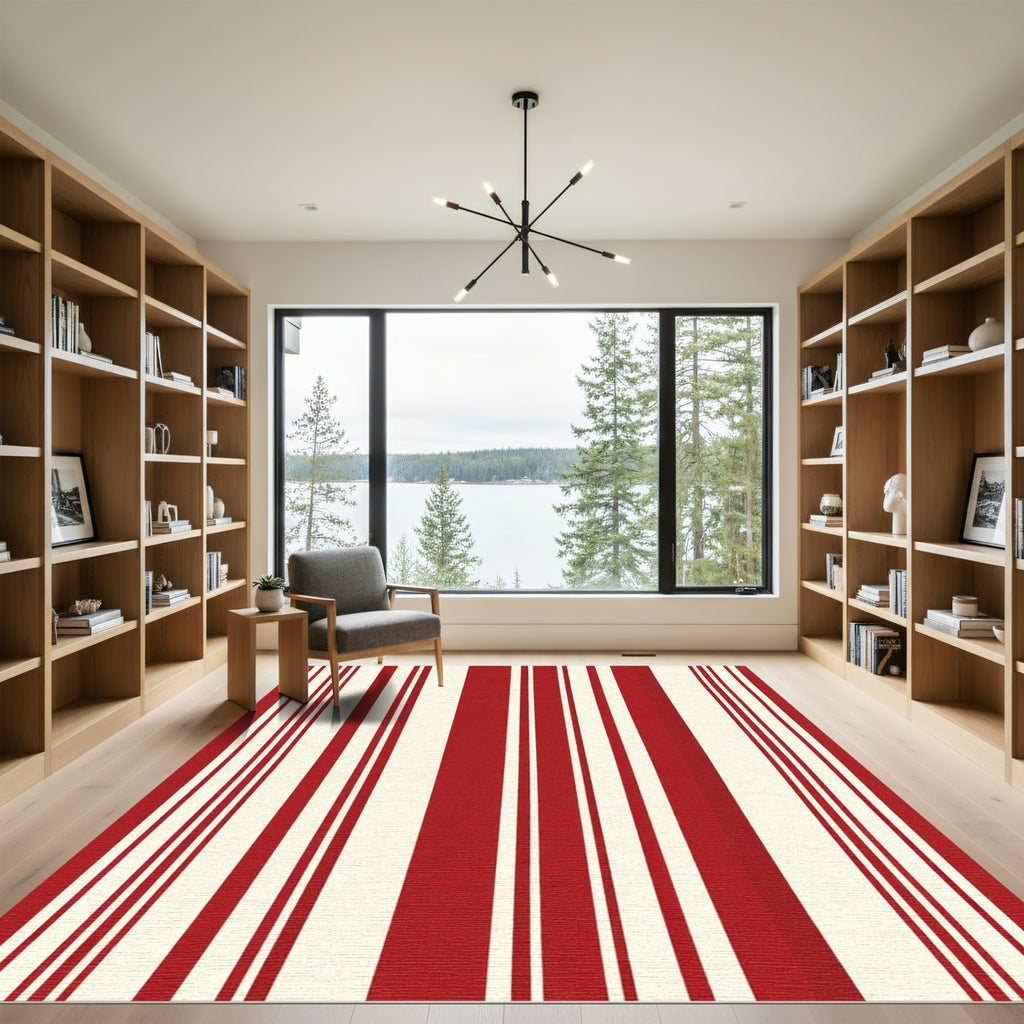 Bold Red Cream Stripe Collection Rug