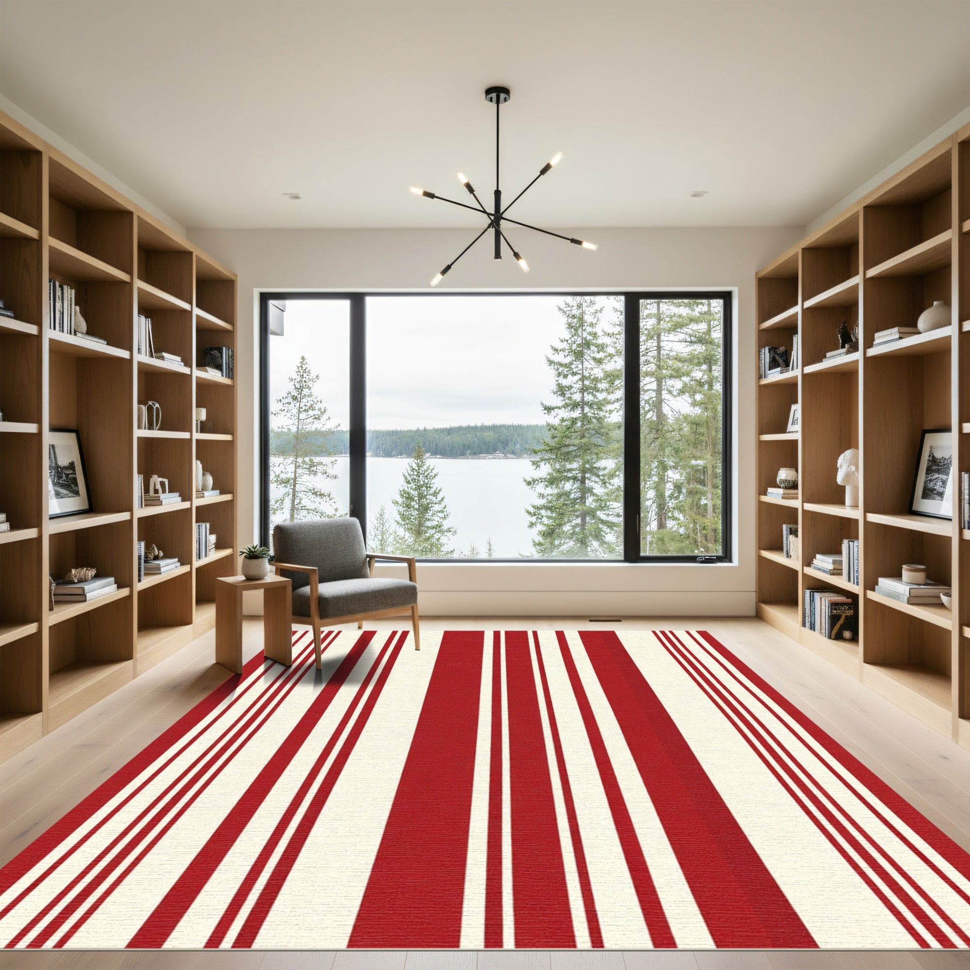 Bold Red Cream Stripe Collection Rug