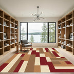 Abstract Red Brown Geometric Blocks Rug