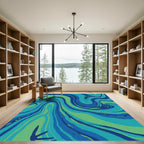 Abstract Blue Green Swirl Rug