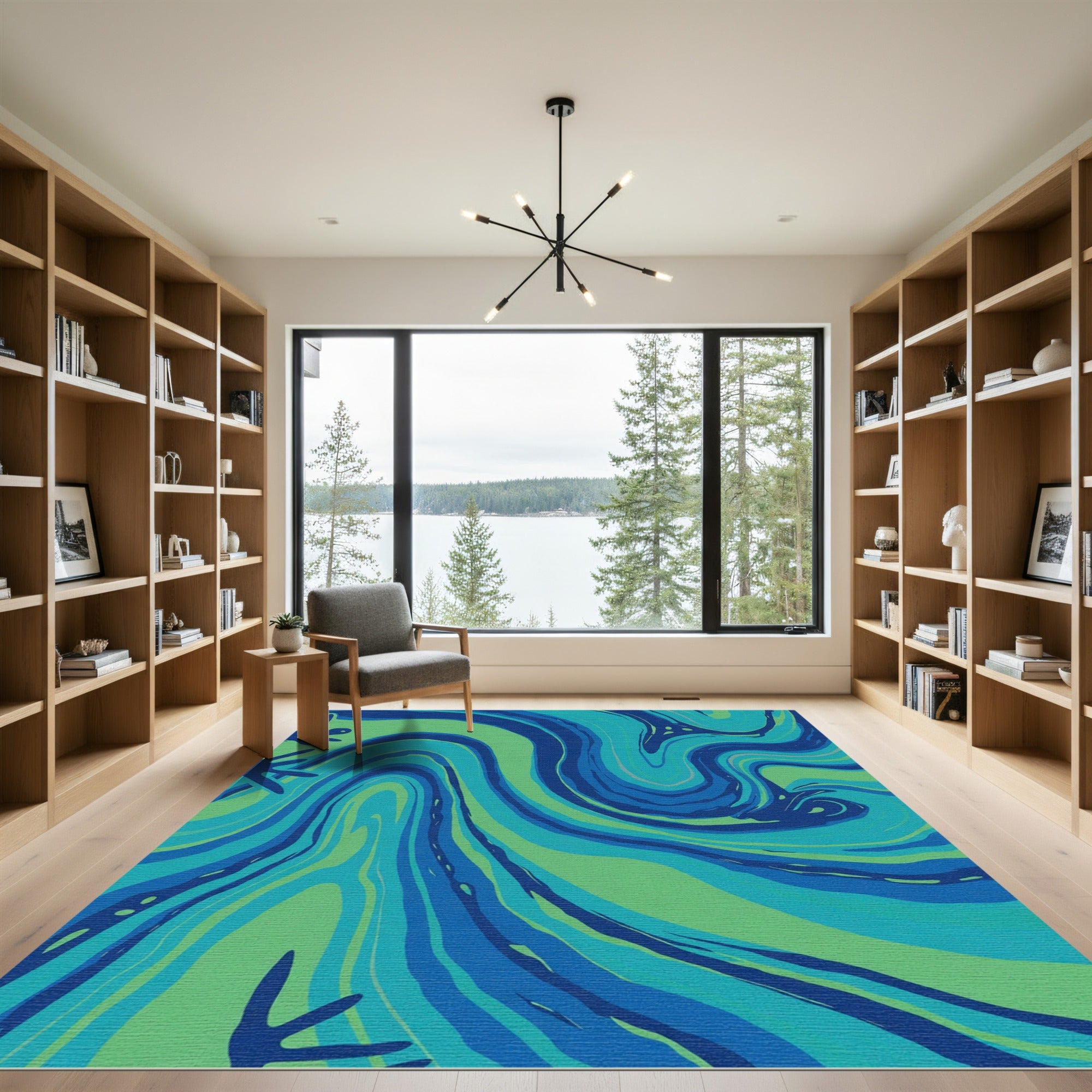 Abstract Blue Green Swirl Rug