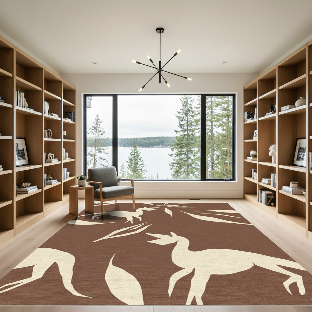 Cream Dino Silhouette Brown Abstract Rug