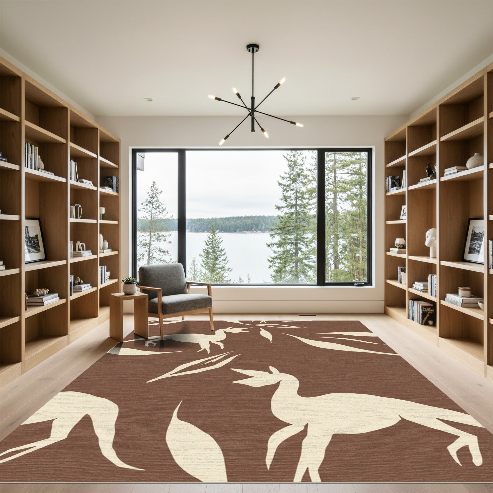 Cream Dino Silhouette Brown Abstract Rug