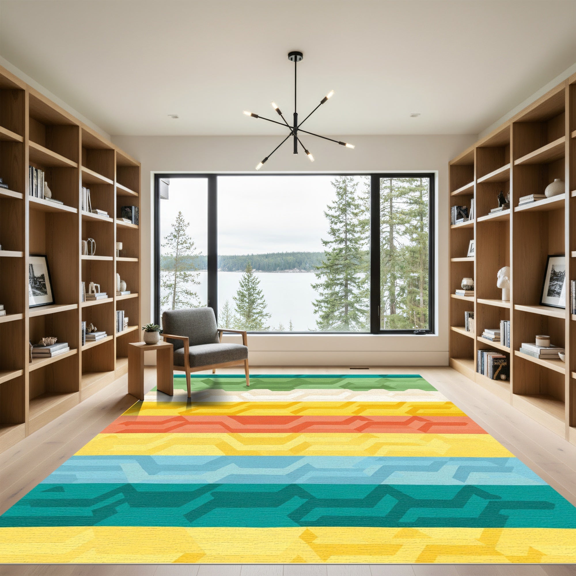 Multi-Color Geometric Chevron Stripe Rug