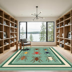 Collection Insect Icons Green Background Rug