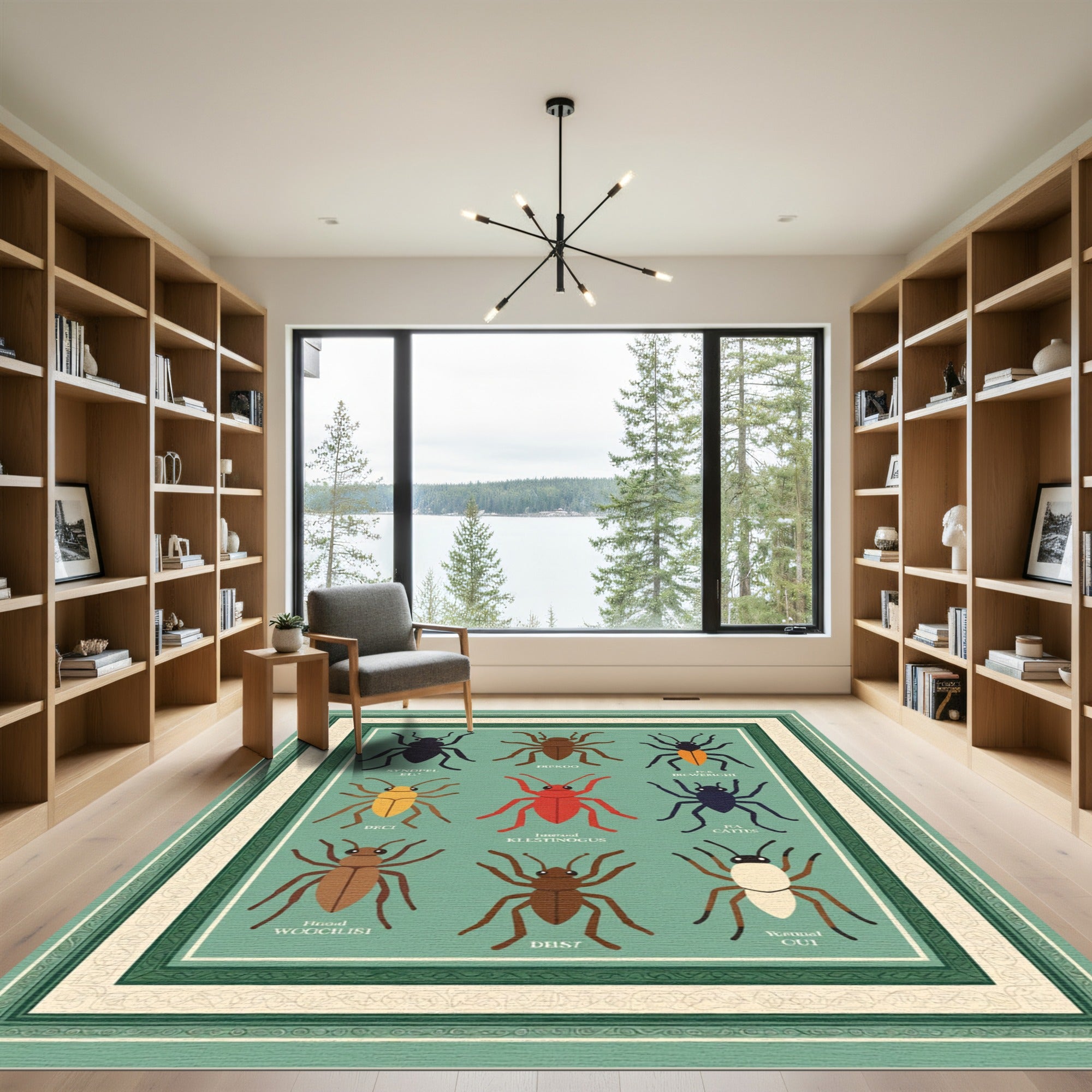 Collection Insect Icons Green Background Rug