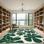 Dark Green Leafy Vine Pattern Rug