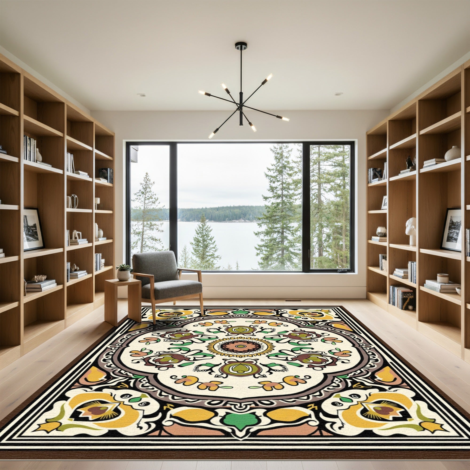 Cream Medallion Floral Art Nouveau Rug
