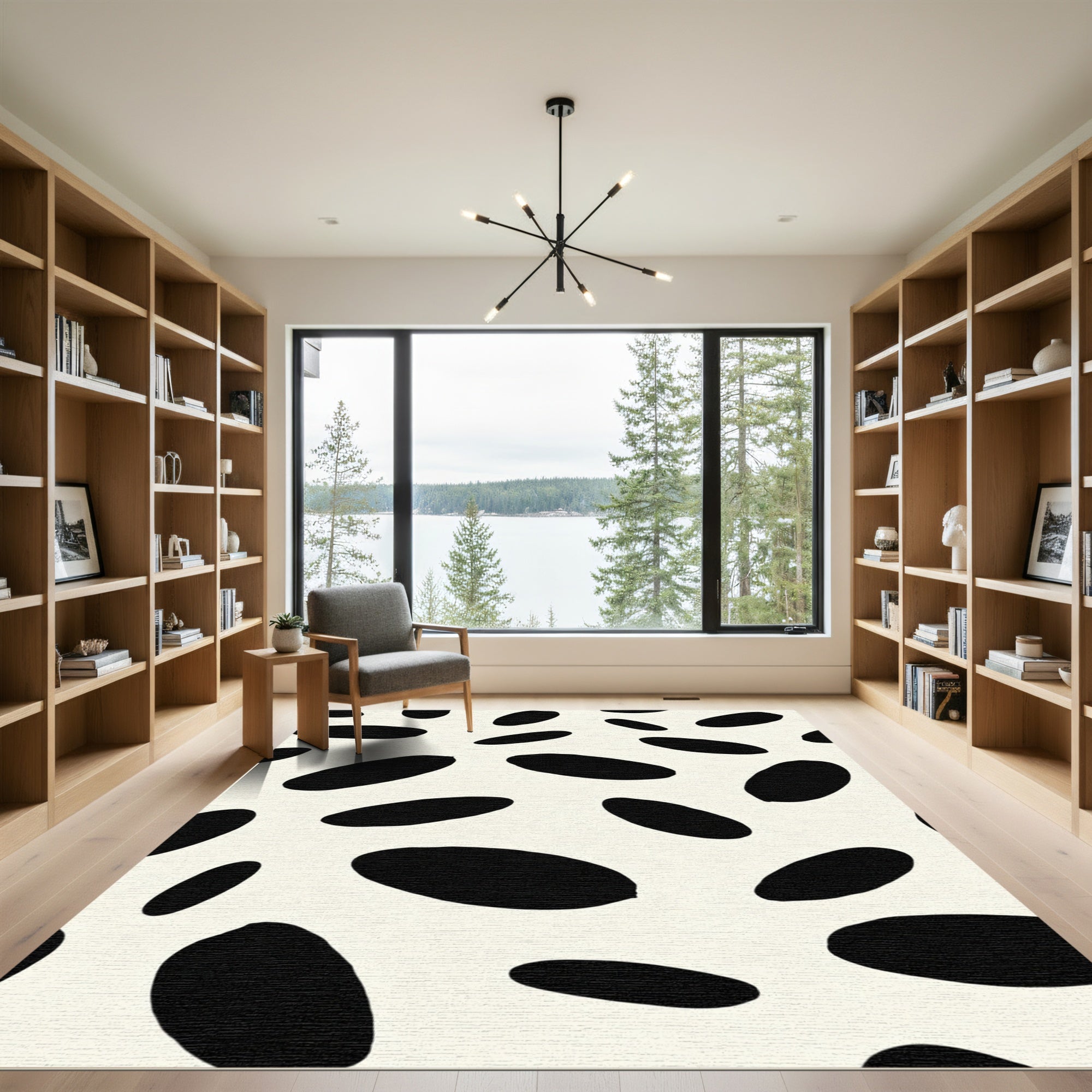 Imperfect Black Ovals Cream Field Rug