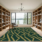 Golden Wavy Strokes Emerald Rug