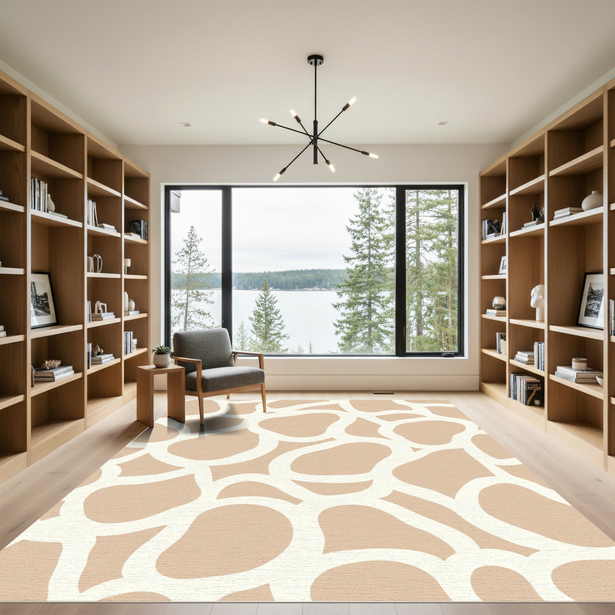 Neutral Tan White Abstract Spots Rug
