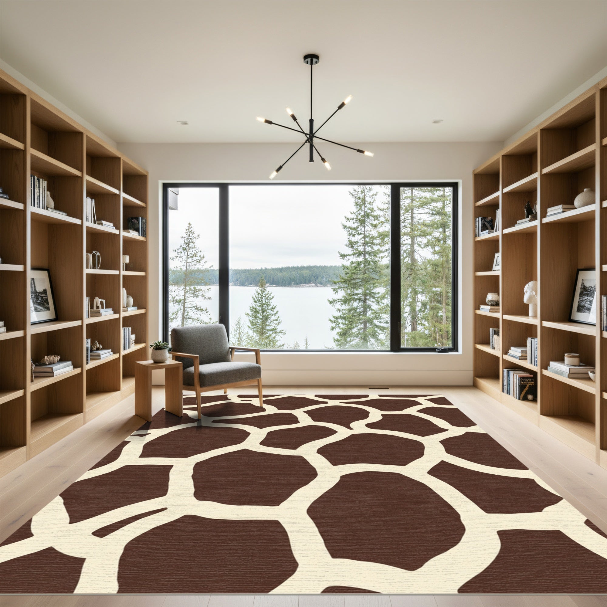 Brown Cream Giraffe Spots Texture Rug