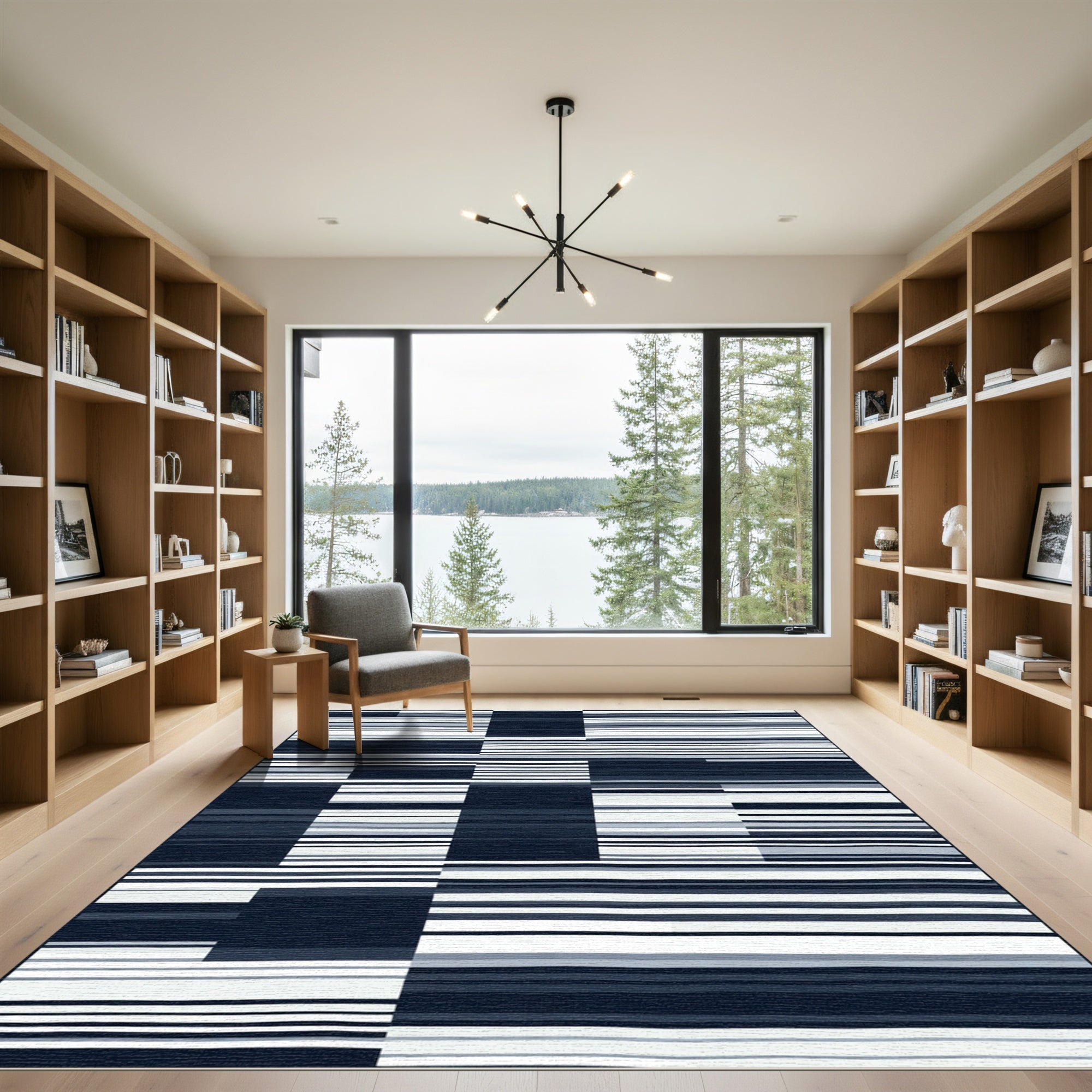 Abstract Horizontal Stripe Block Collage Rug
