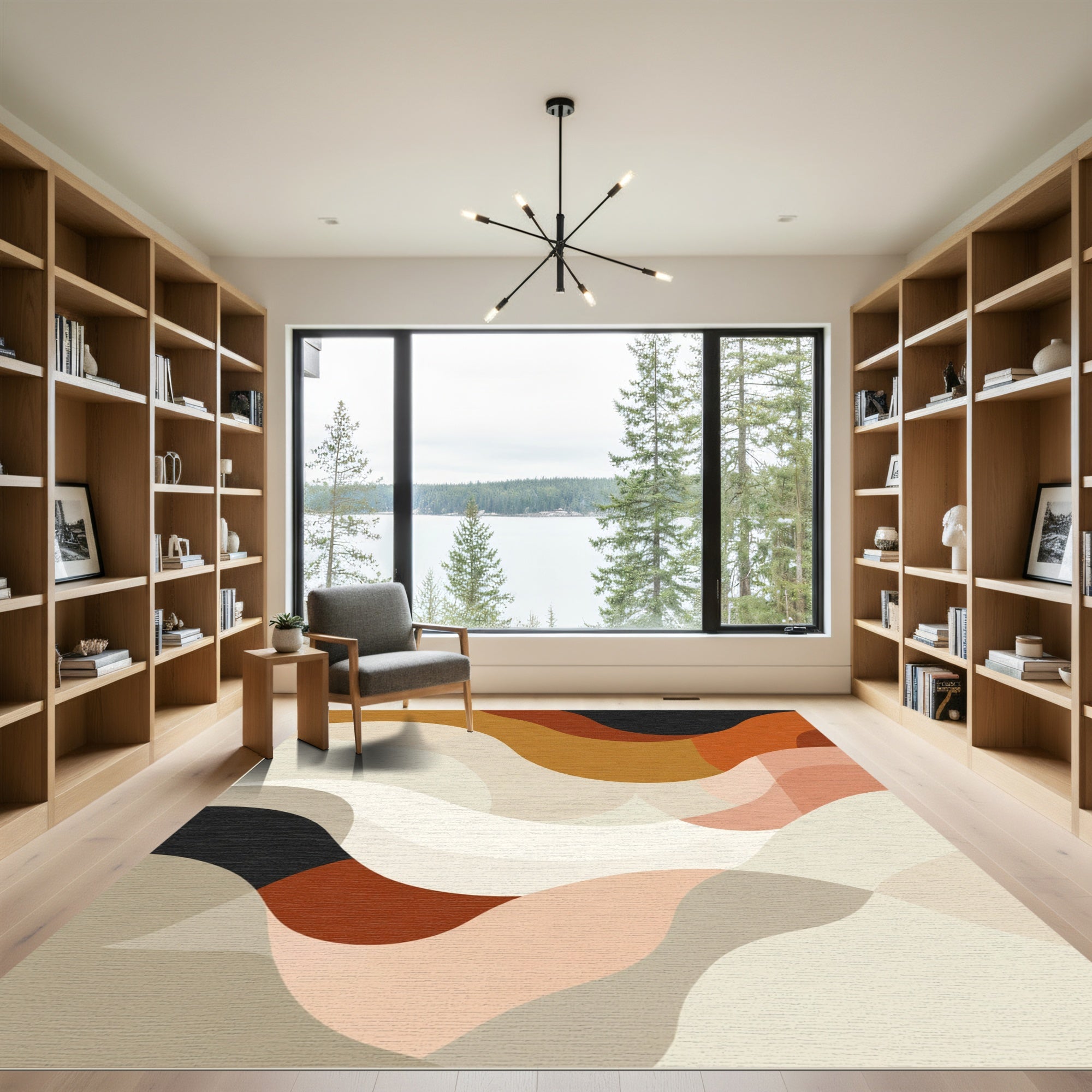 Terracotta Peach Abstract Wave Rug