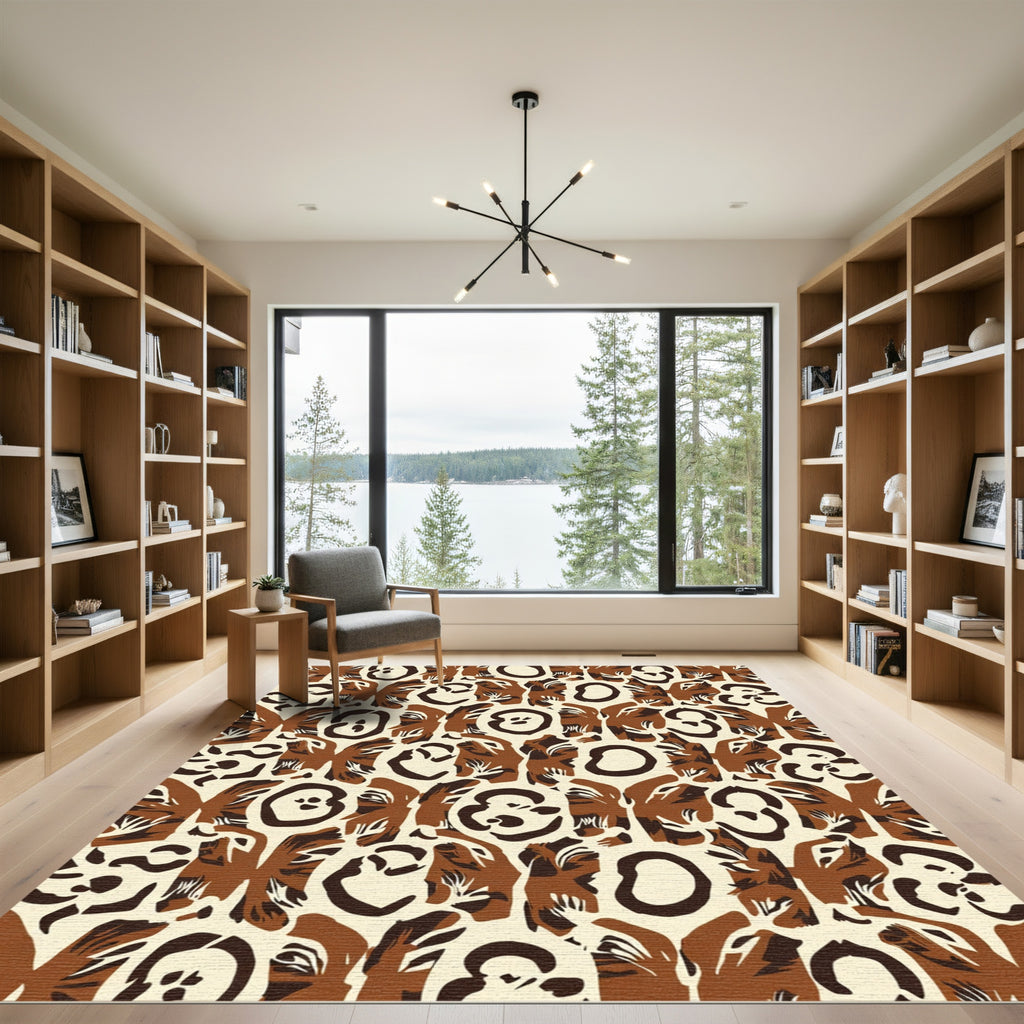 Brown and Cream Abstract Animal Print Rug