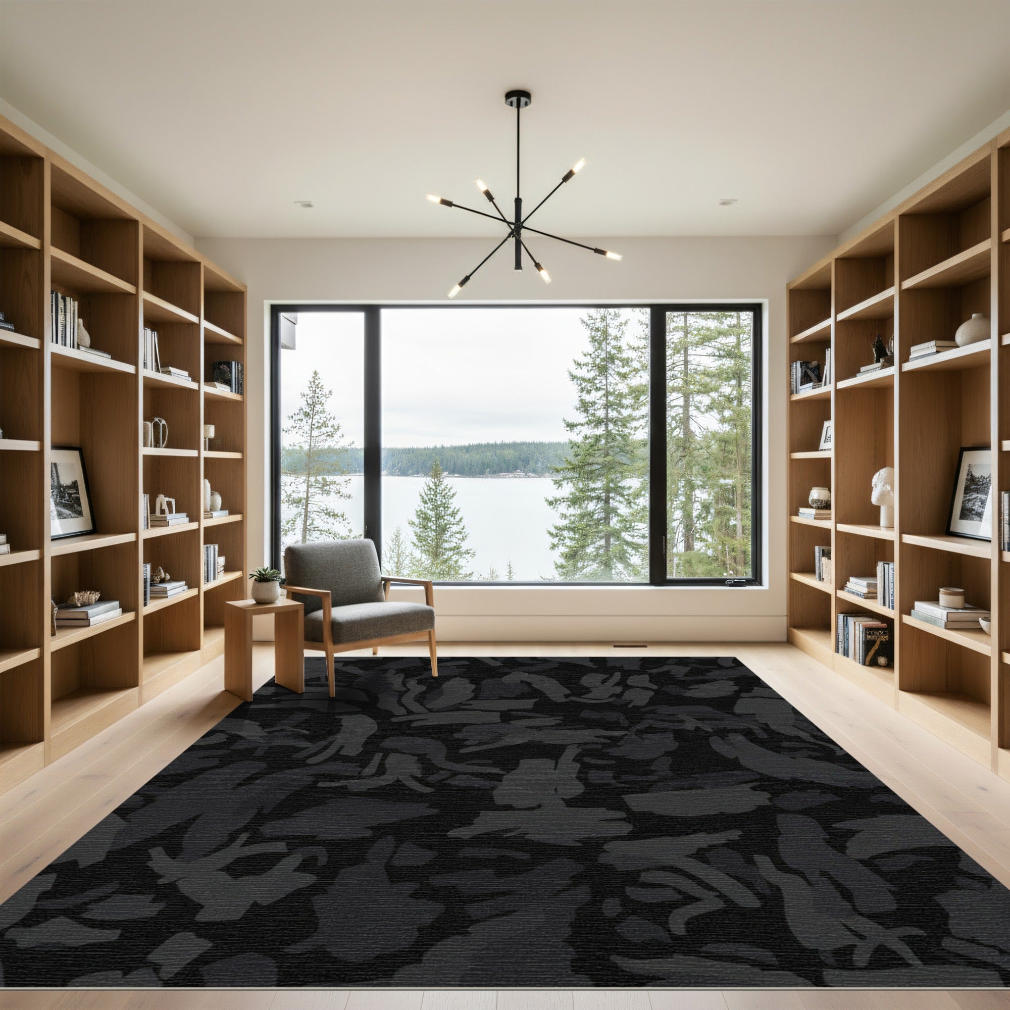 Abstract Charcoal Smudge Shapes Rug