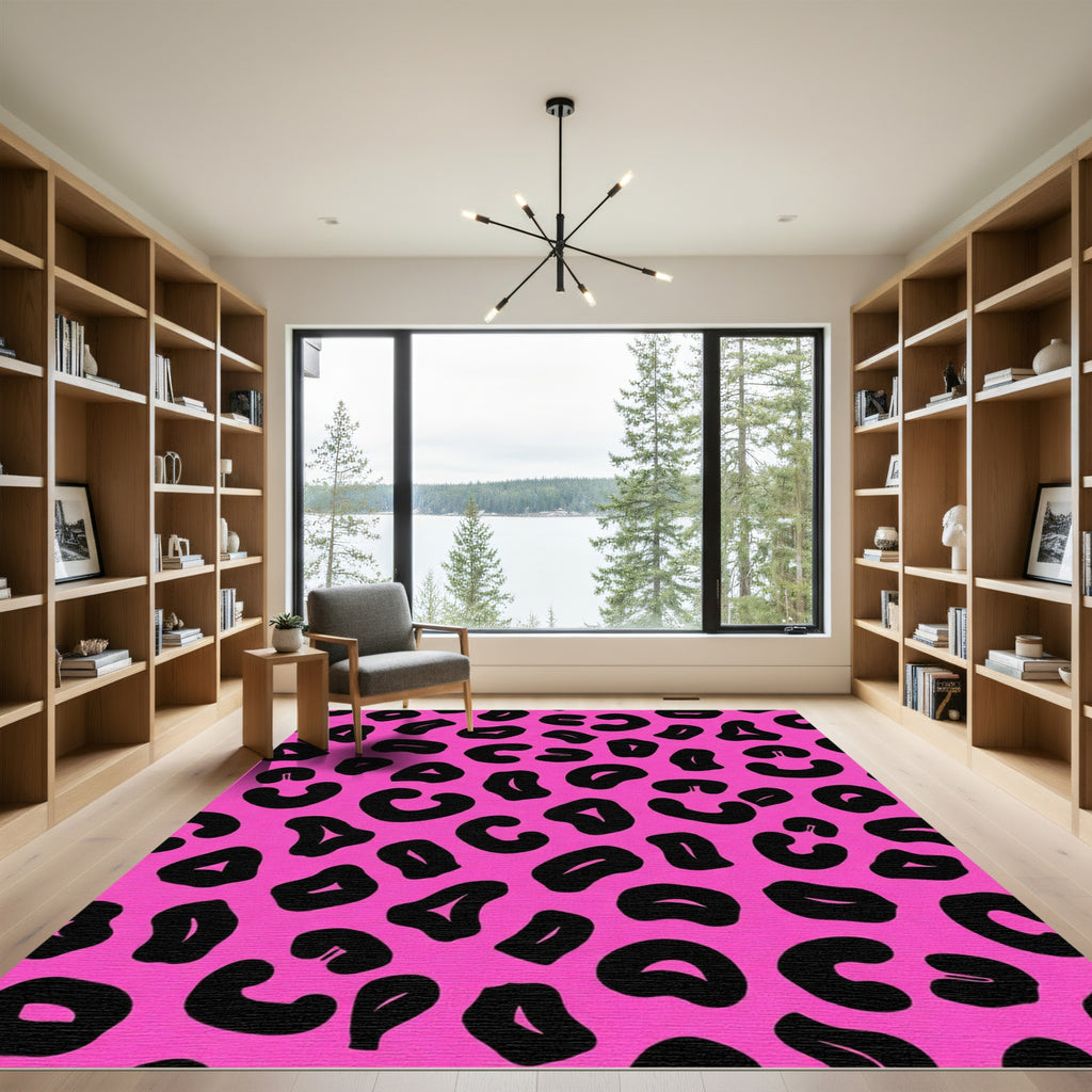 Vibrant Pink Black Spots Rug
