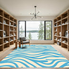 Abstract Blue Wave Stripes Rug