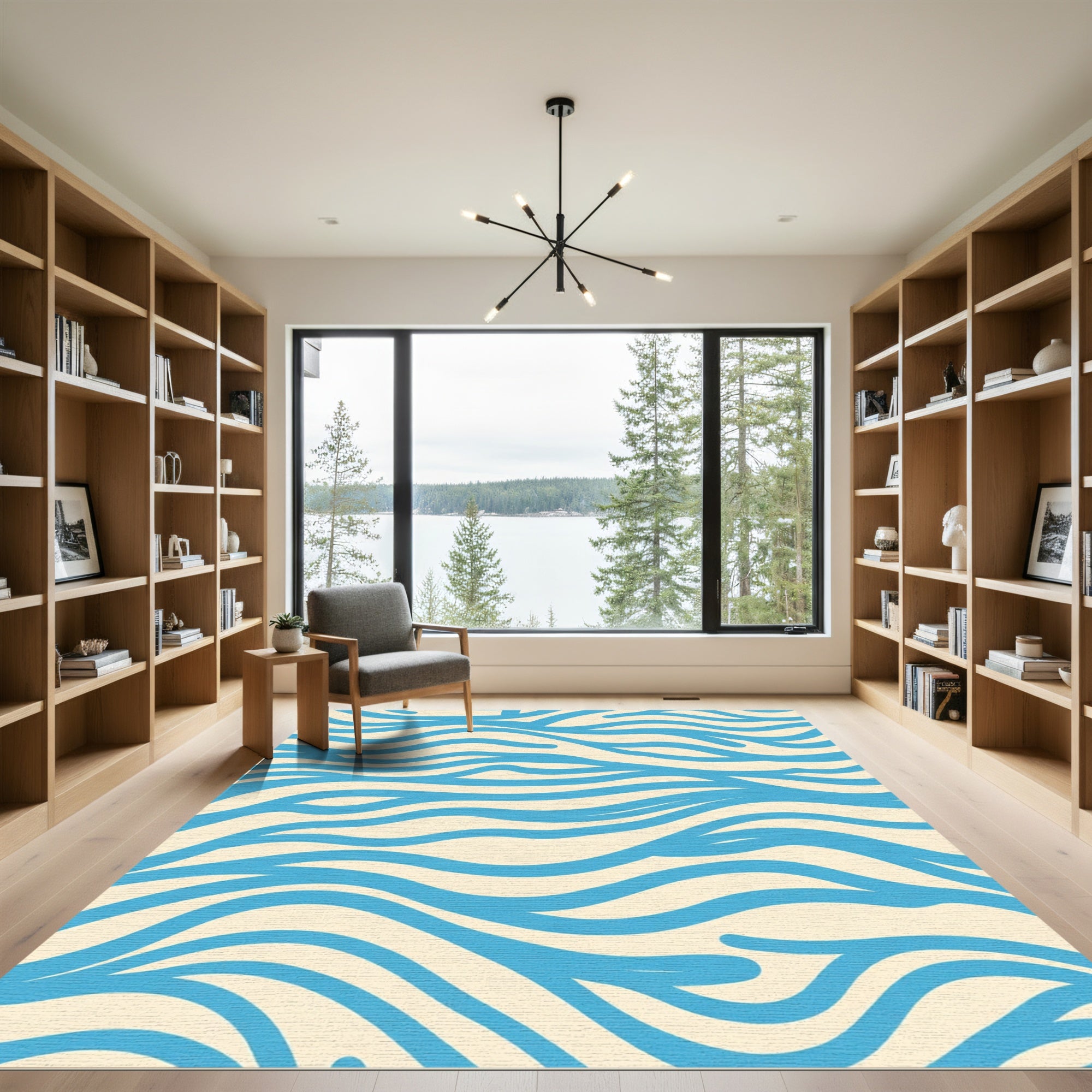 Abstract Blue Wave Stripes Rug