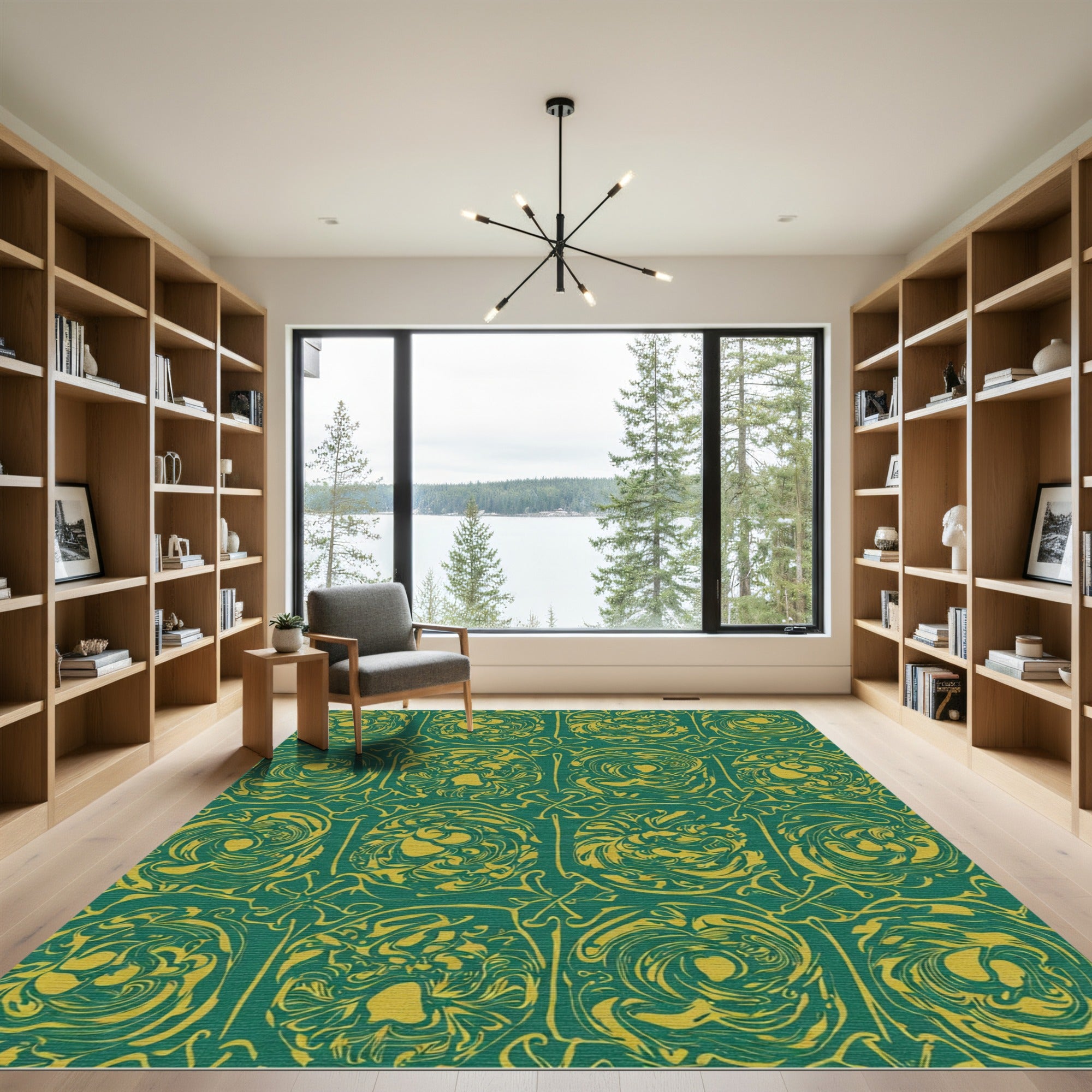 Emerald Green Golden Swirl Medallion Rug
