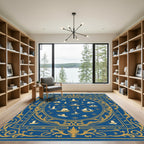 Nautical Maritime Scene Blue Gold Rug