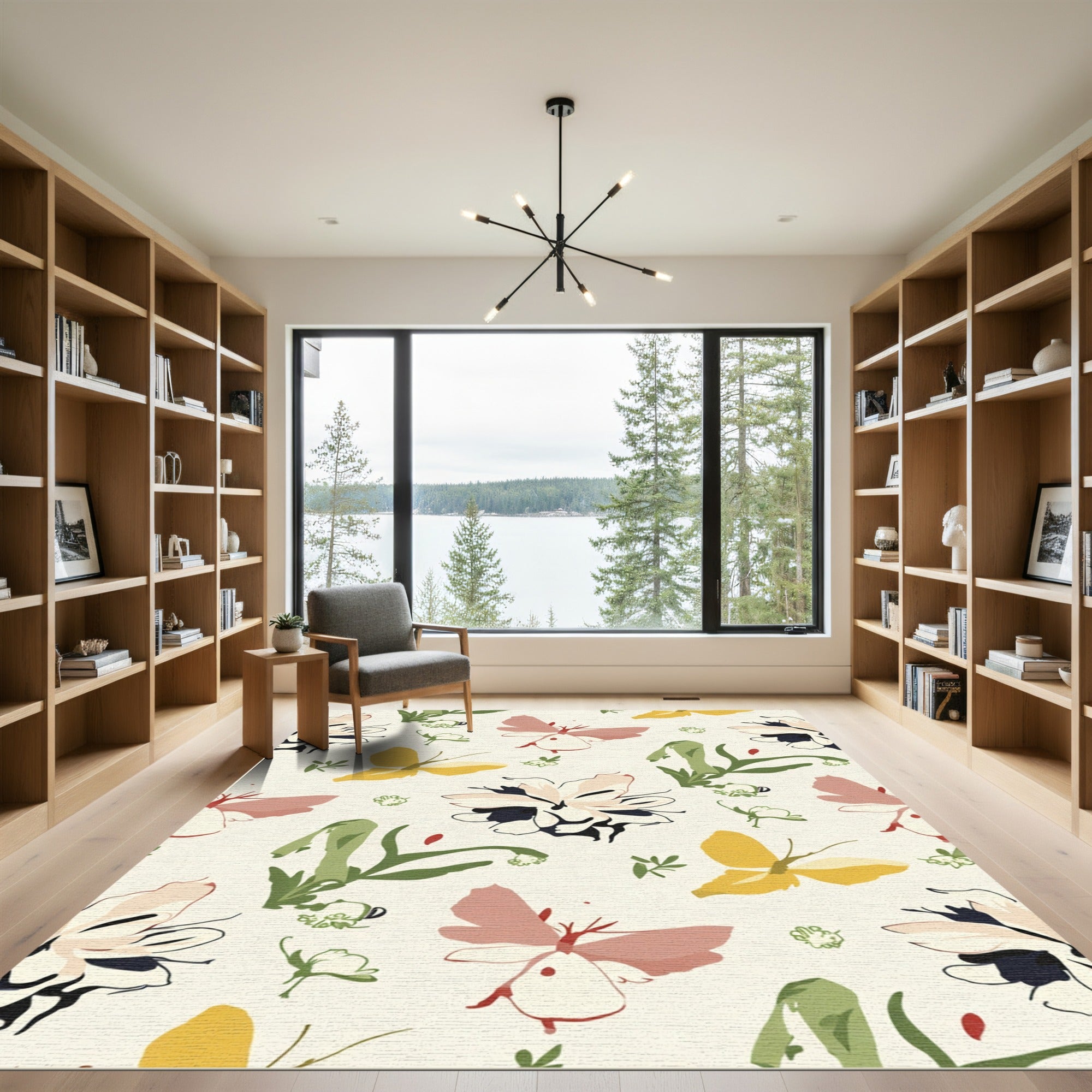 Whimsical Pink Yellow Butterfly Garden Rug