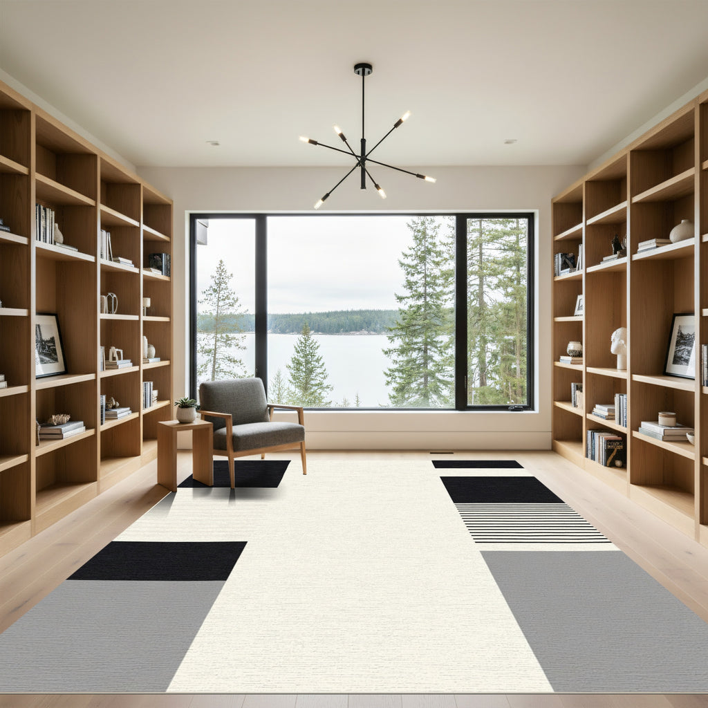 Monochromatic Geometric Stripe Composition Rug