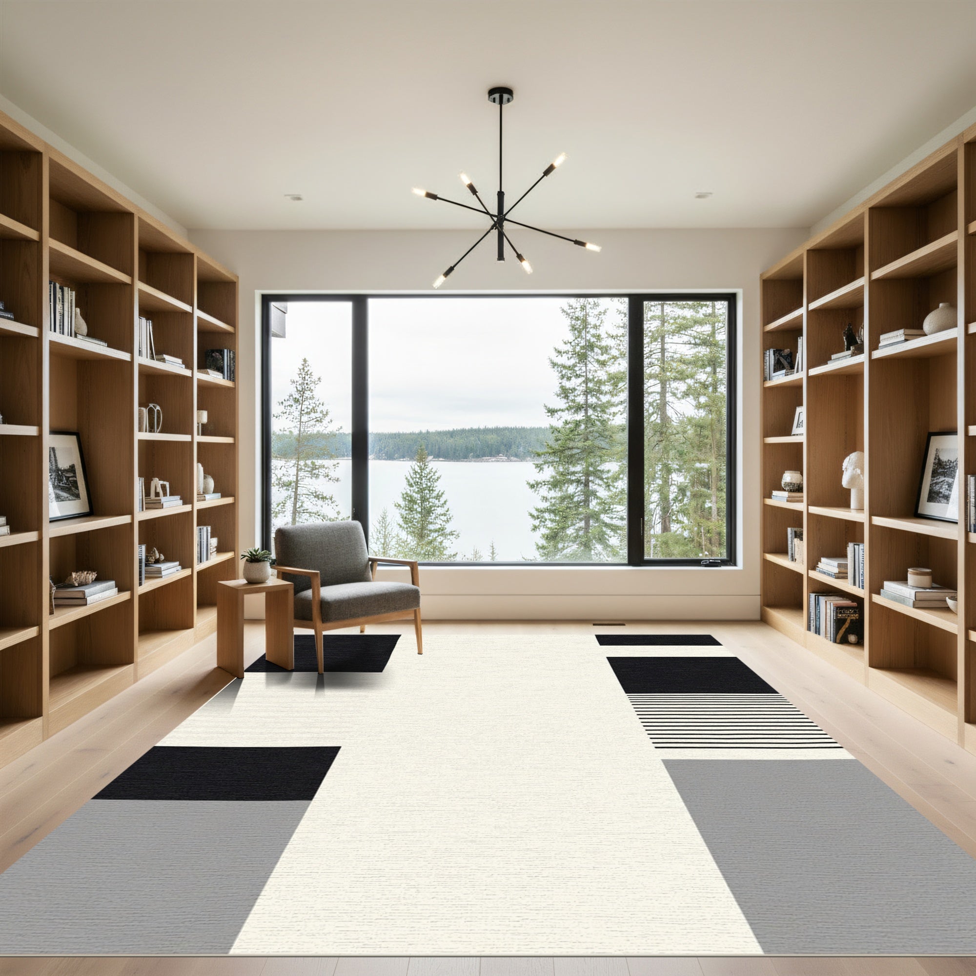 Monochromatic Geometric Stripe Composition Rug