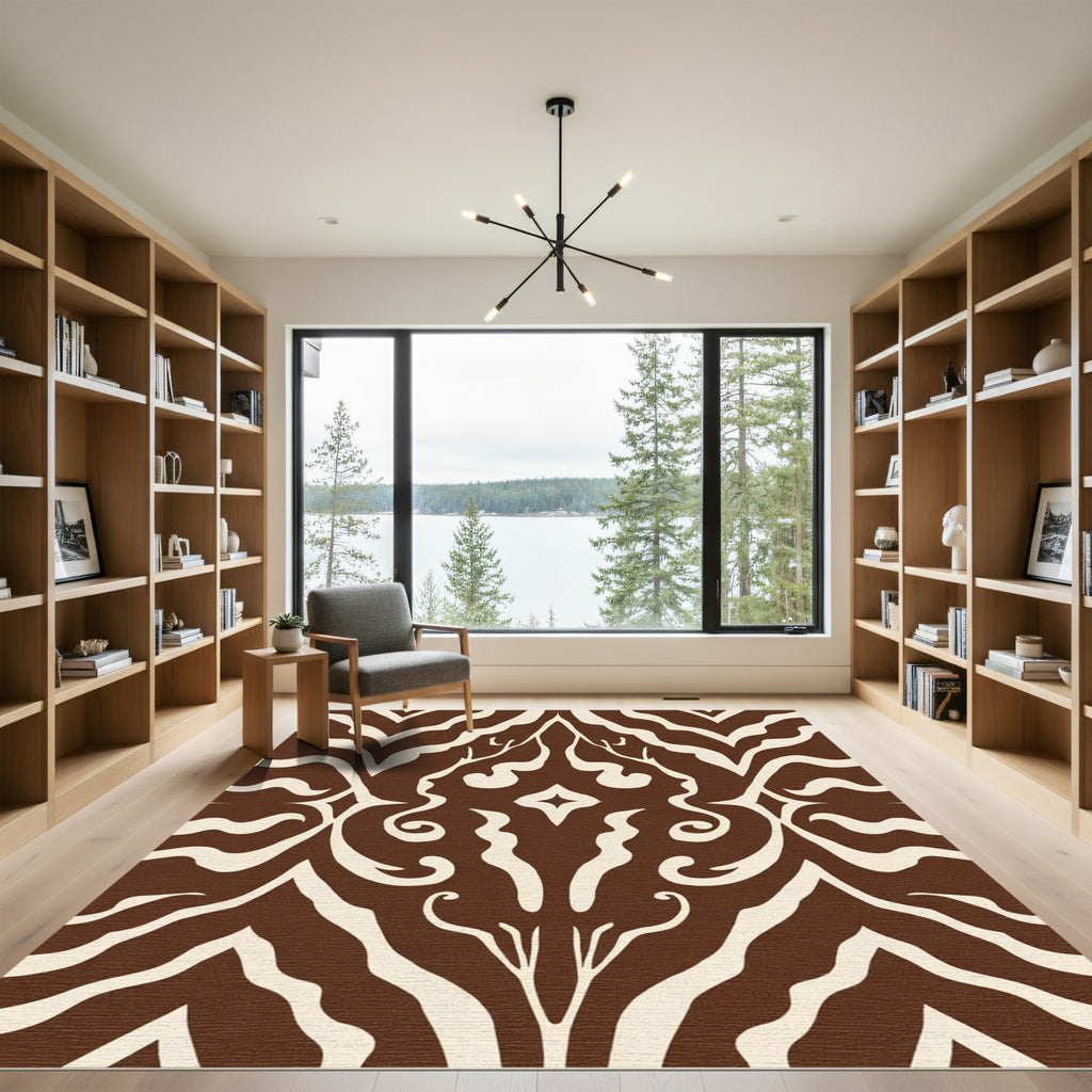 Brown Abstract Swirl Damask Rug