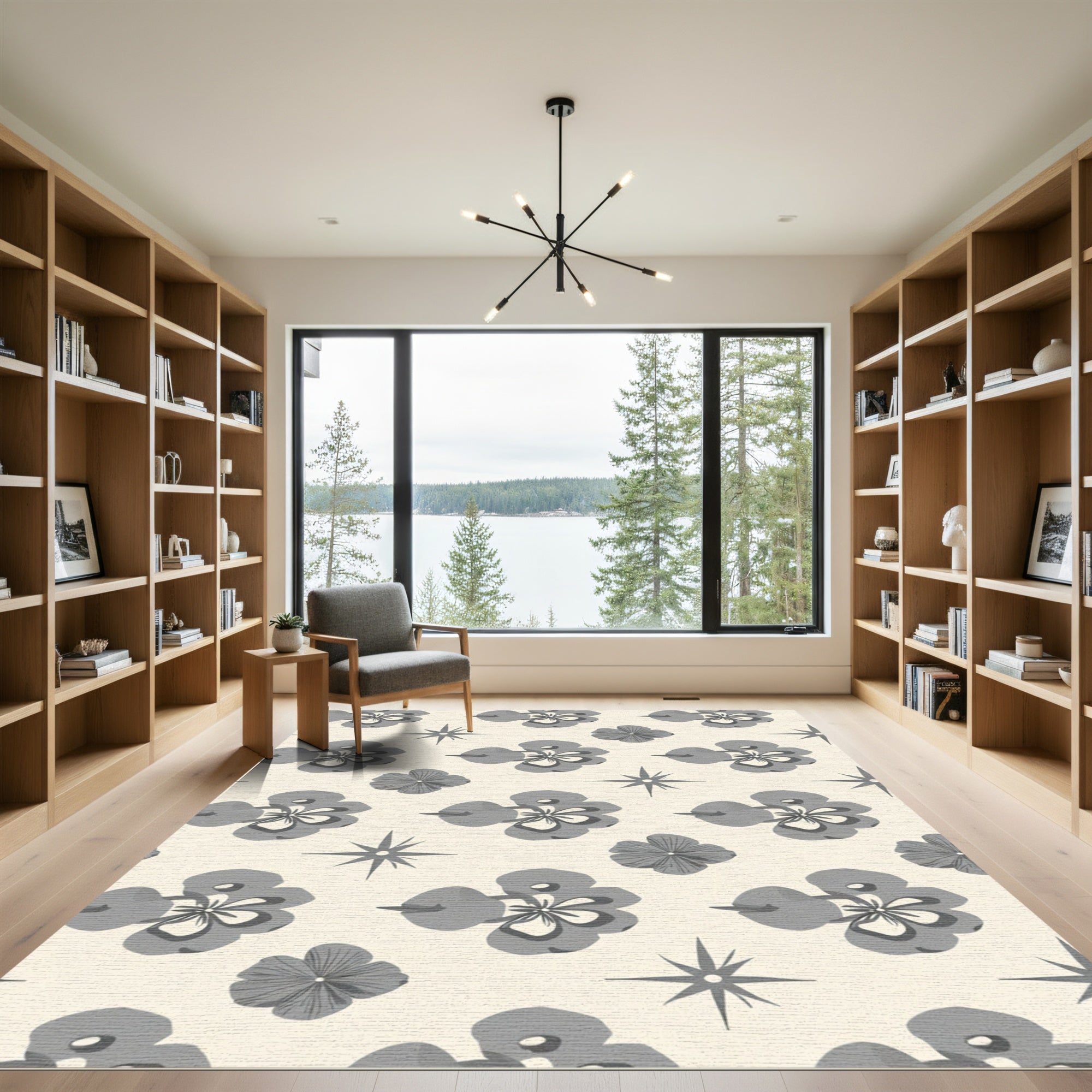 Retro Gray Floral Starburst Rug